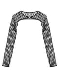 Summer Women T-Shirt Sexy Hip Hop Gothic Female Super-short O Ring Hollow Out Fishnet Long Sleeve Crop Tops Rave Party Clubwear