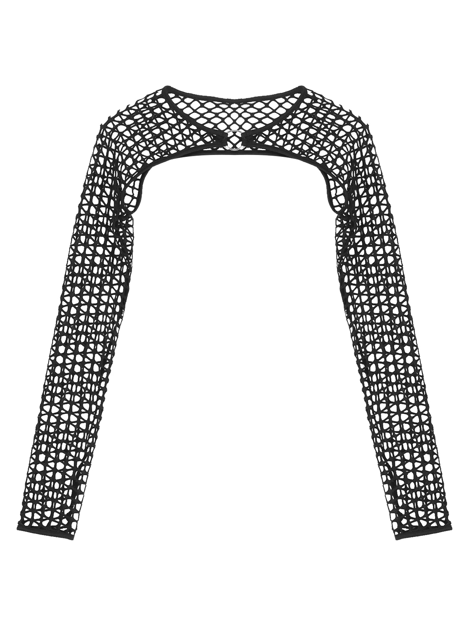 Summer Women T-Shirt Sexy Hip Hop Gothic Female Super-short O Ring Hollow Out Fishnet Long Sleeve Crop Tops Rave Party Clubwear