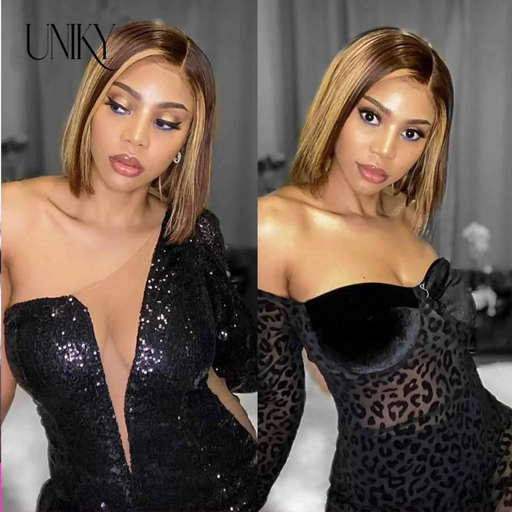 Brazilian Bone Straight Human Hair Wigs For Women 1B/99J Highlight Wig Human Hair bob Wig Straight13x4 Lace Frontal Short BobWig