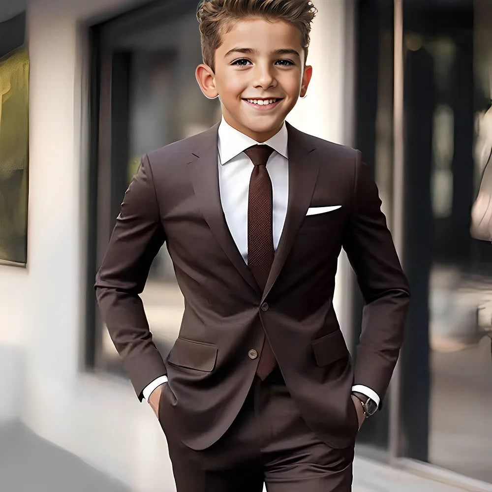 Brown Boys Suit 2 Piece Set Jacket Pants Wedding Kids Tuxedo Holiday Dress Boys Blazer Custom Clothes