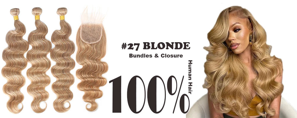 #27 Honey Blonde Hair Body Wave Human Hair Bundles 100% Brazilian Unprocessed Raw Hair Extensions #613 Blonde Bundle Deal