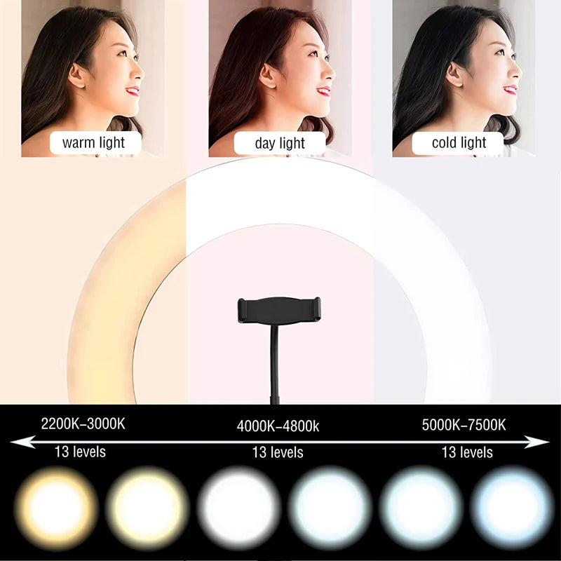 LED Ring Light Photography Adjustable Lighting Phone Ringlight With 20cm Tripod Stand USB Round Fill Lamp For Phone Video Live