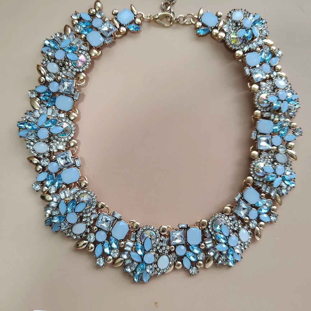 Elegant Jewellery Gifts for Her Women's Vintage Statement Earrings and Large Crystal Rhinestone Choker Necklace Jewelry Set