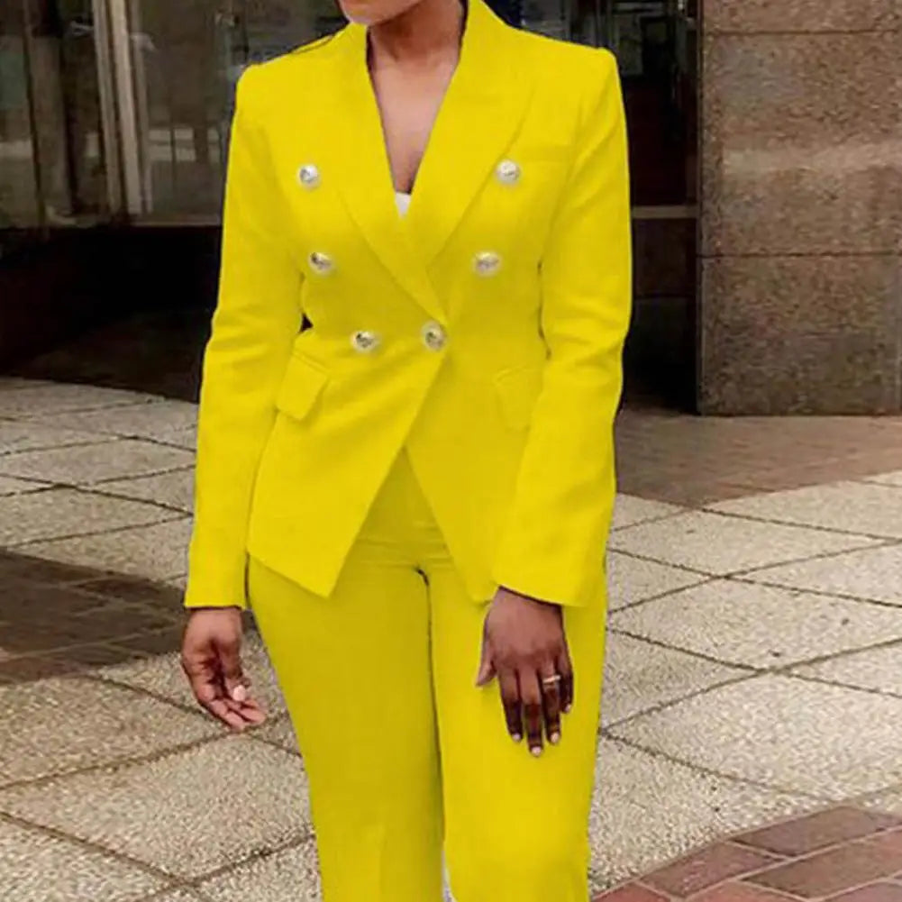 Women Blazer Suits Two 2 Pcs Sale Casual Slim Button Blazer Coats& Button Fitness Slim Full Blazer Pant Sets