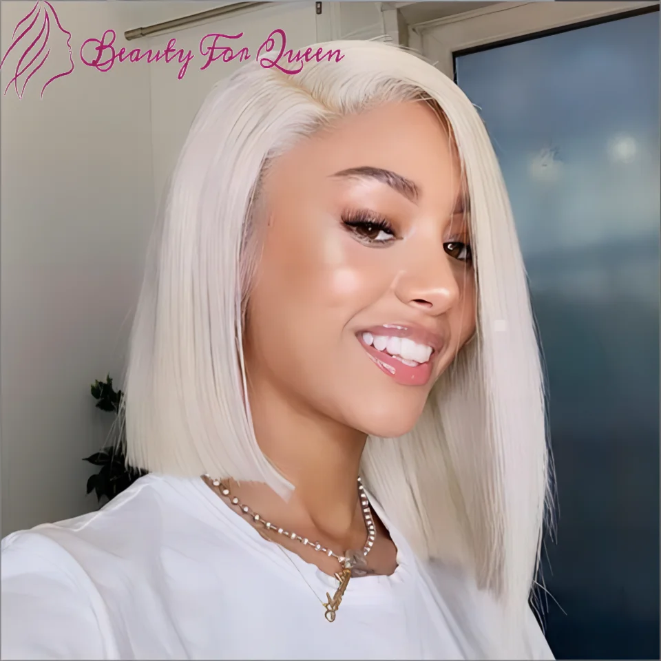 Brazilian 13x4 Colored Human Hair Wig White Straight Short Bob Cosplay Transparent HD Lace Frontal Wigs For Women Pre Plucked