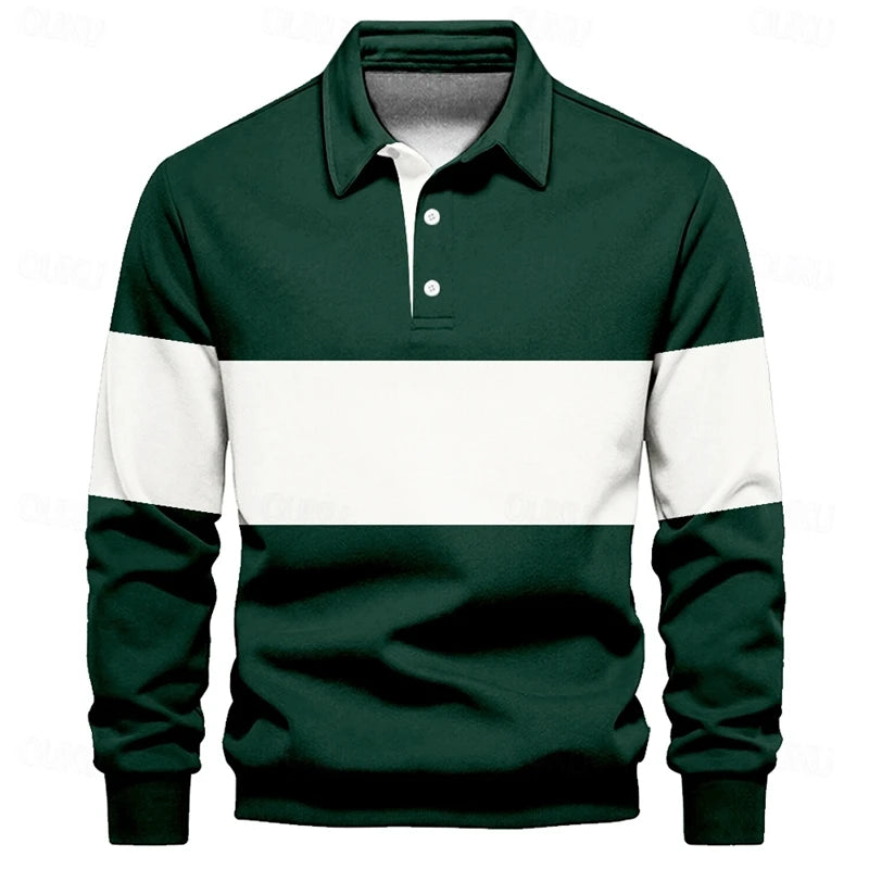 Simple Fashion Striped Polo Shirts For Men Casual Autumn Long Sleeve 3D Printed Golf Polo Shirt Loose Breathable Lapel Tops