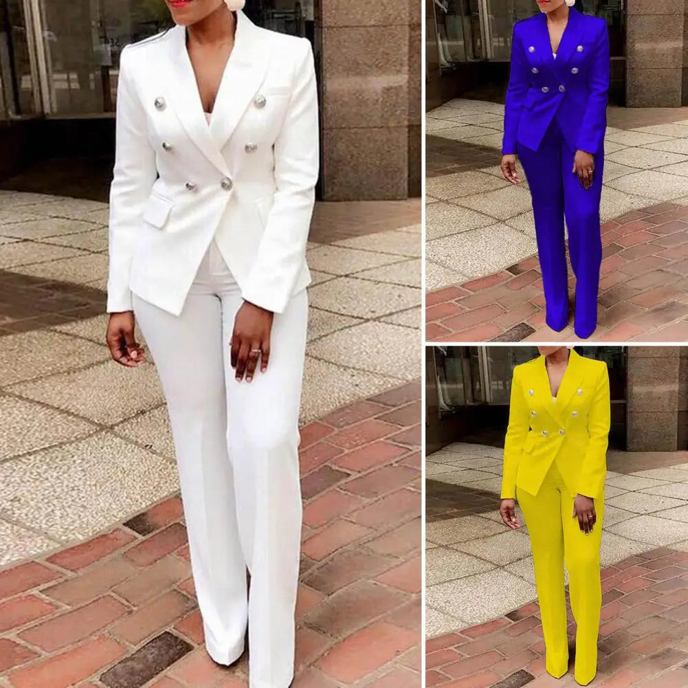 Women Blazer Suits Two 2 Pcs Sale Casual Slim Button Blazer Coats& Button Fitness Slim Full Blazer Pant Sets