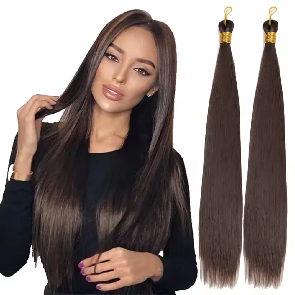 Bone Straight Silky Crochet Braiding Hair Synthetic Bulk High Temperature Hair Bundles Extension 28 Inch 150g Per Pack for Women