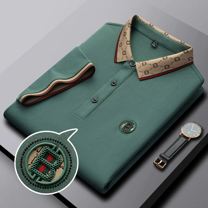 Men's short sleeved summer polo shirt high-end design exquisite smooth silk breathable wrinkle resistant hot selling T-shirt