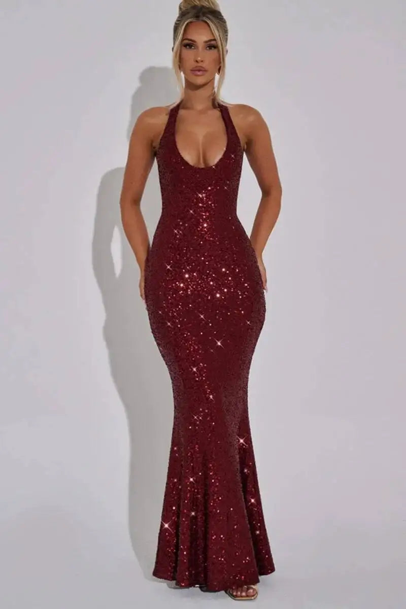 Giyu Sexy Sequined Mesh Diamond Club Evening Party Dresses Women 2025 Summer Autumn Sleeveless Backless Bodycon Maxi Long Dress