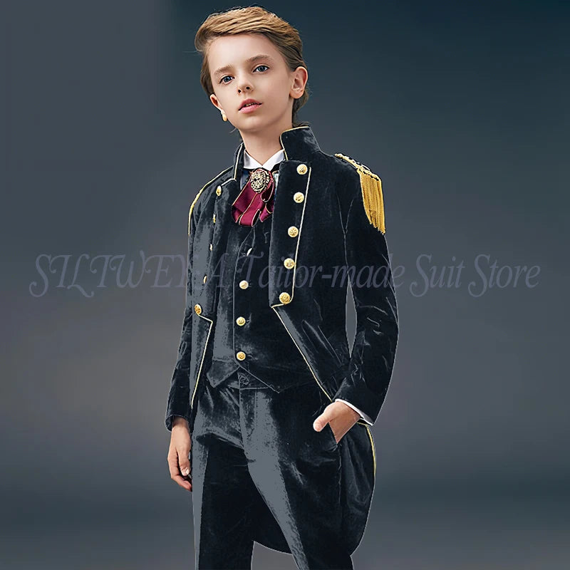 Blue Suede Slim Fit Boys' Suit Three Piece Set 2023 New Unique Tassels Design Children's Gentleman Handsome Clothing костю