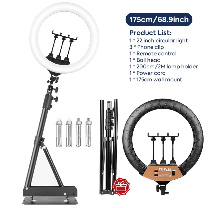 22" LED Ring Light, With 54"/69"Wall Mount Triangle Boom Arm Wireless Remote, Adjustable 3000-6500k Color Temperature Light Kit