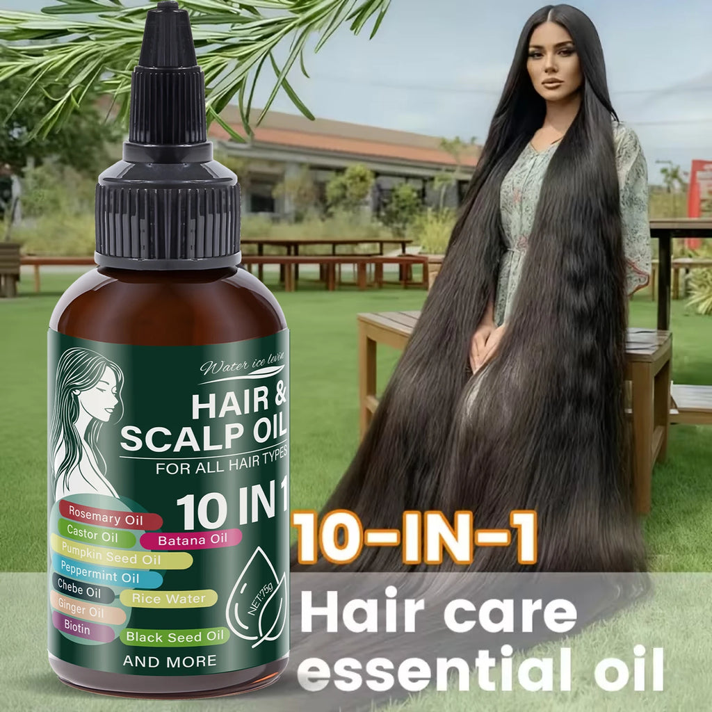 Hair Growth Oil with Castor Oil & Rosemary，10 Natural Oils Blend for Hair & Scalp, All Hair Types, BOGO Free, Fast Ship