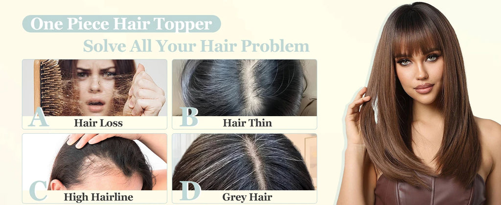 Real Human Hair Toppers for Women Daily 360°  Bangs 3D Hair Pieces with Thinning Hair Bangs20, 25, 30, 35cm