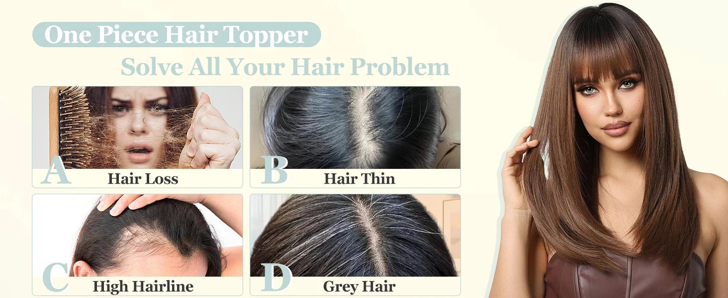 Real Human Hair Toppers for Women Daily 360°  Bangs 3D Hair Pieces with Thinning Hair Bangs20, 25, 30, 35cm