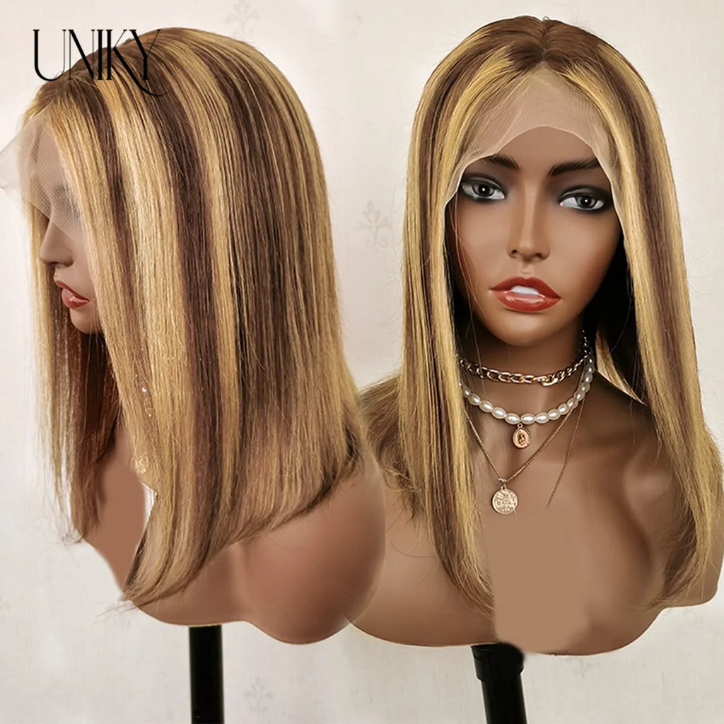 Brazilian Bone Straight Human Hair Wigs For Women 1B/99J Highlight Wig Human Hair bob Wig Straight13x4 Lace Frontal Short BobWig