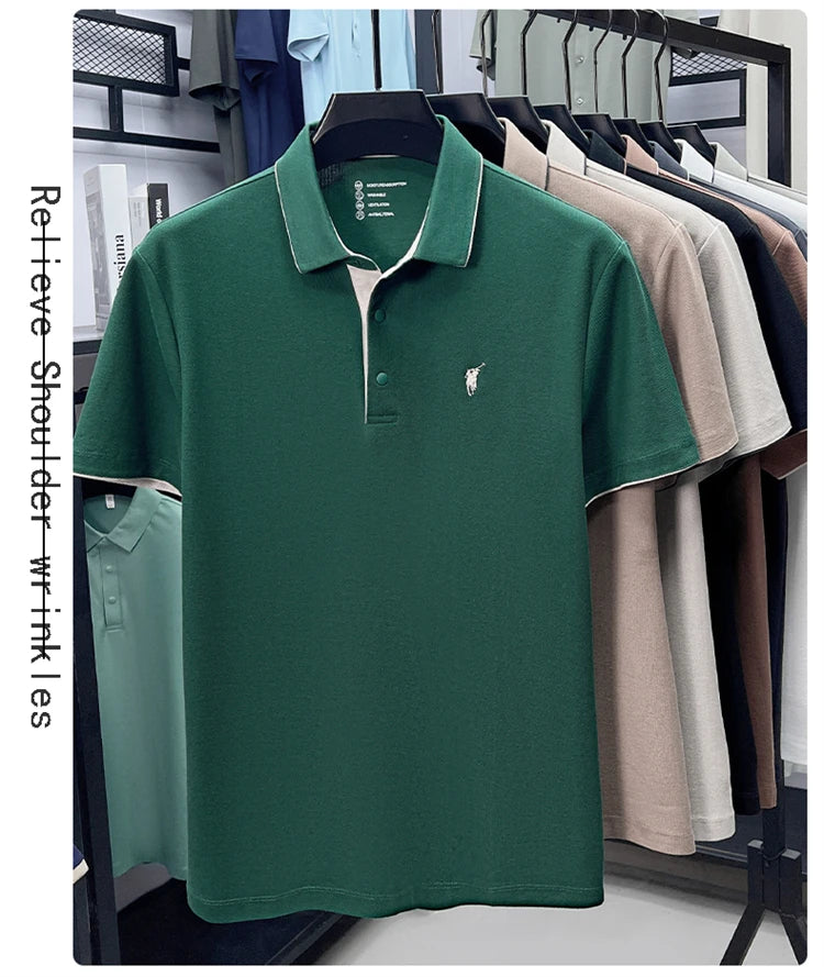 100% cotton high-end lapel comfortable short sleeved embroidered polo shirt for men's summer new fashion casual versatile top