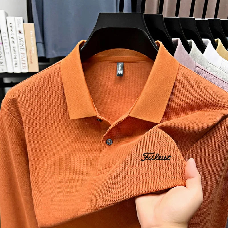 Golf brand Polo shirt long sleeved fashionable printed men's top spring new 100% cotton skin friendly comfortable casual T-shirt