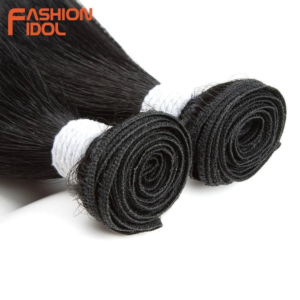 FASHION IDOL Bone Straight Hair Extensions Ombre Blonde Hair Bundles Super Long Hair Synthetic 24 Inch Straight Hair Full to End
