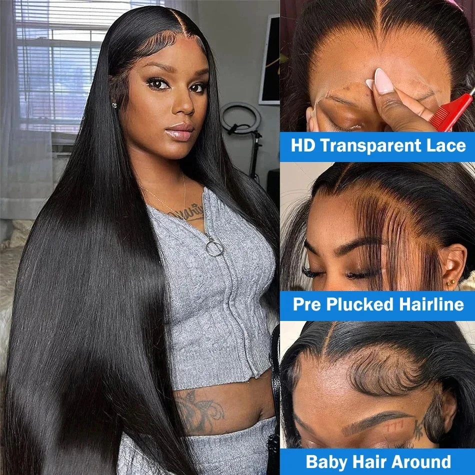 30 40 Inch Bone Straight 13x6 13x4 Transparent HD Lace Frontal Human Hair Wig Brazilian 360 Full Lace Front Wigs For Black Women