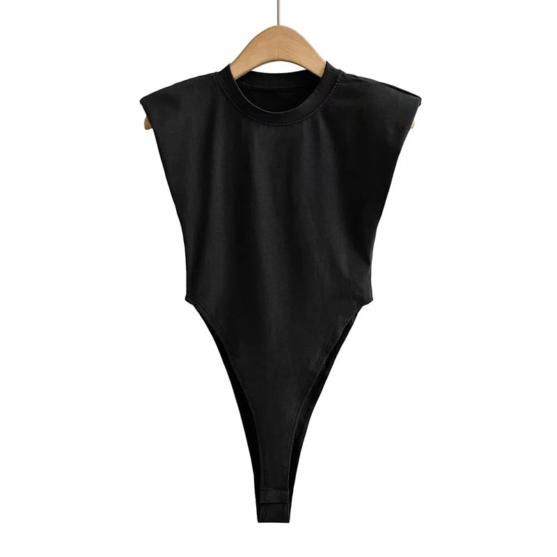 Sexy tops women  Summer one-pieces bodycon bodysuit padded shoulder bodysuit black sleeveless body suits for women white
