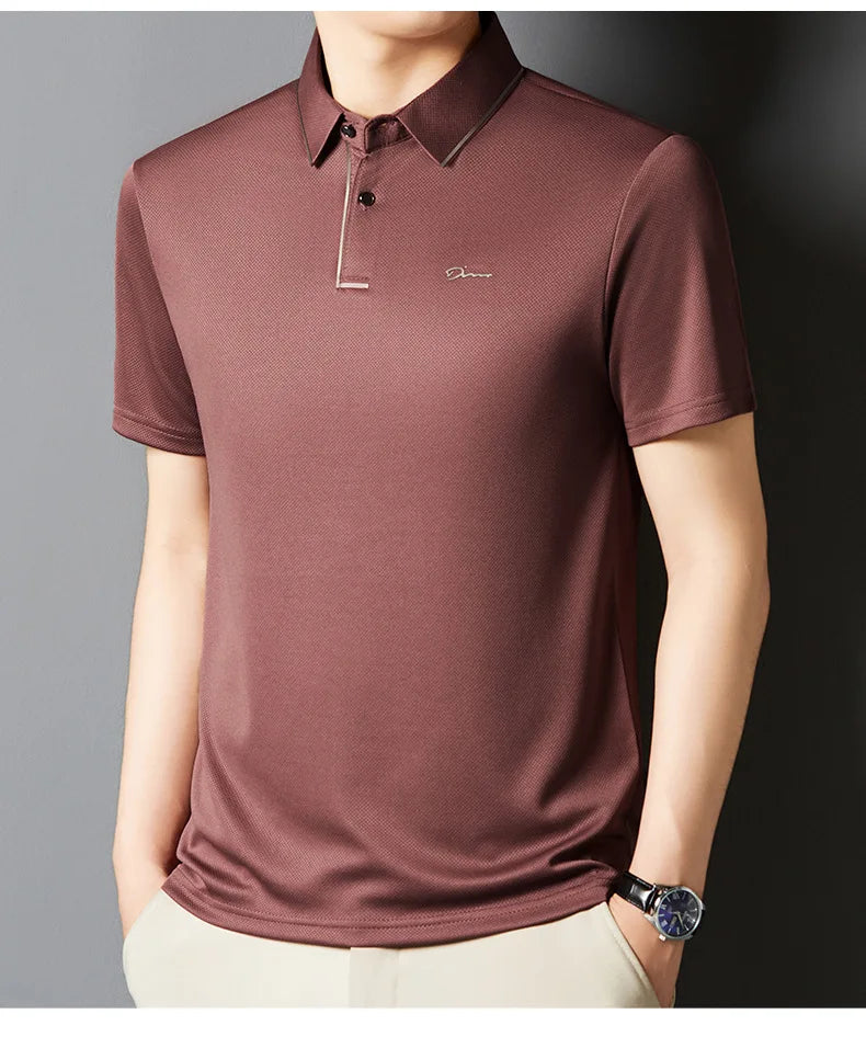 Men's Polo Shirt Seamless Premium Luxury Cool Fabric Business Casual Golf Slim Fit Blouse Collar Tshirt Anti Wrinkle Men Tee