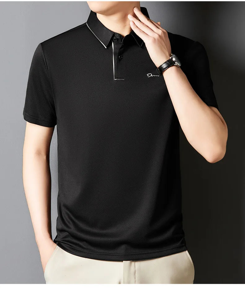 Men's Polo Shirt Seamless Premium Luxury Cool Fabric Business Casual Golf Slim Fit Blouse Collar Tshirt Anti Wrinkle Men Tee