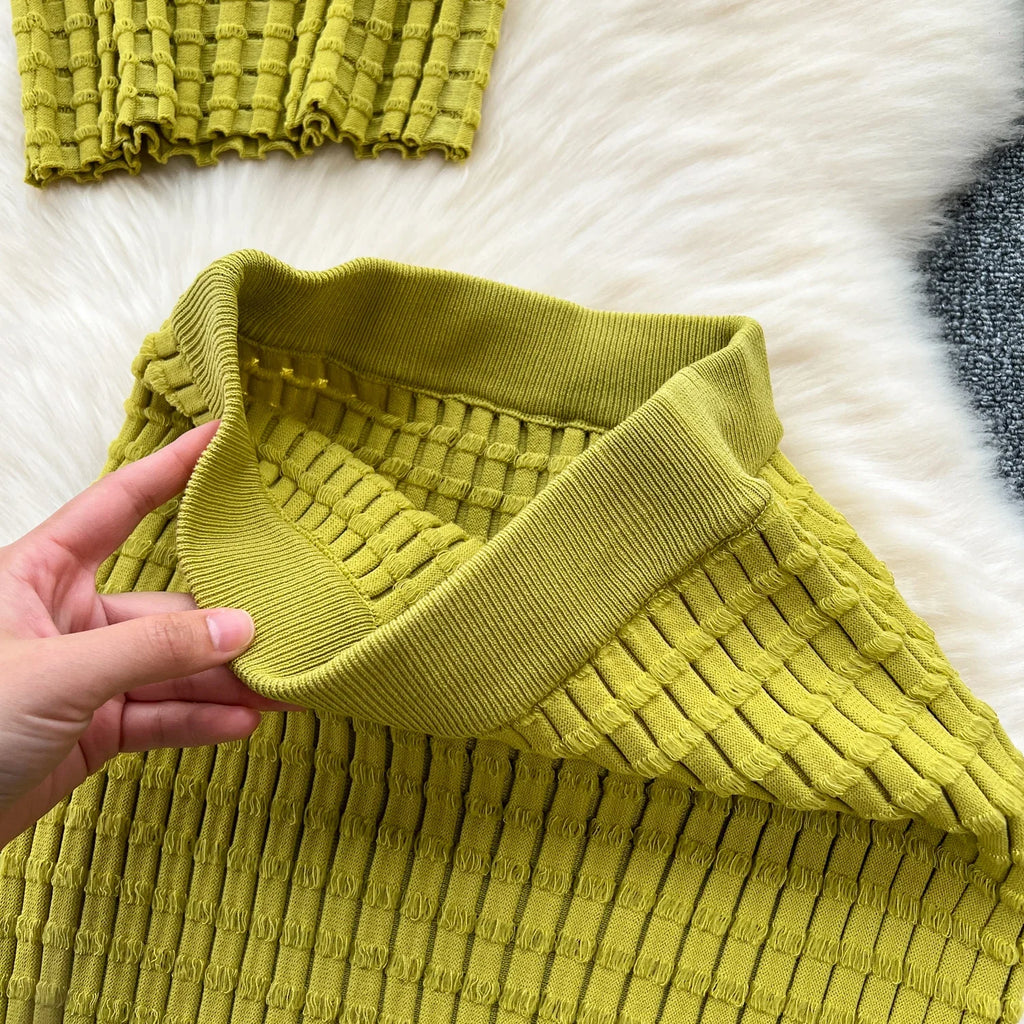Summer Women Fashion Skirt Set Sexy Sleeveless Tank Tops High Waist Slim Long Saya Female Two Piece Suits Knit Solid Clothes