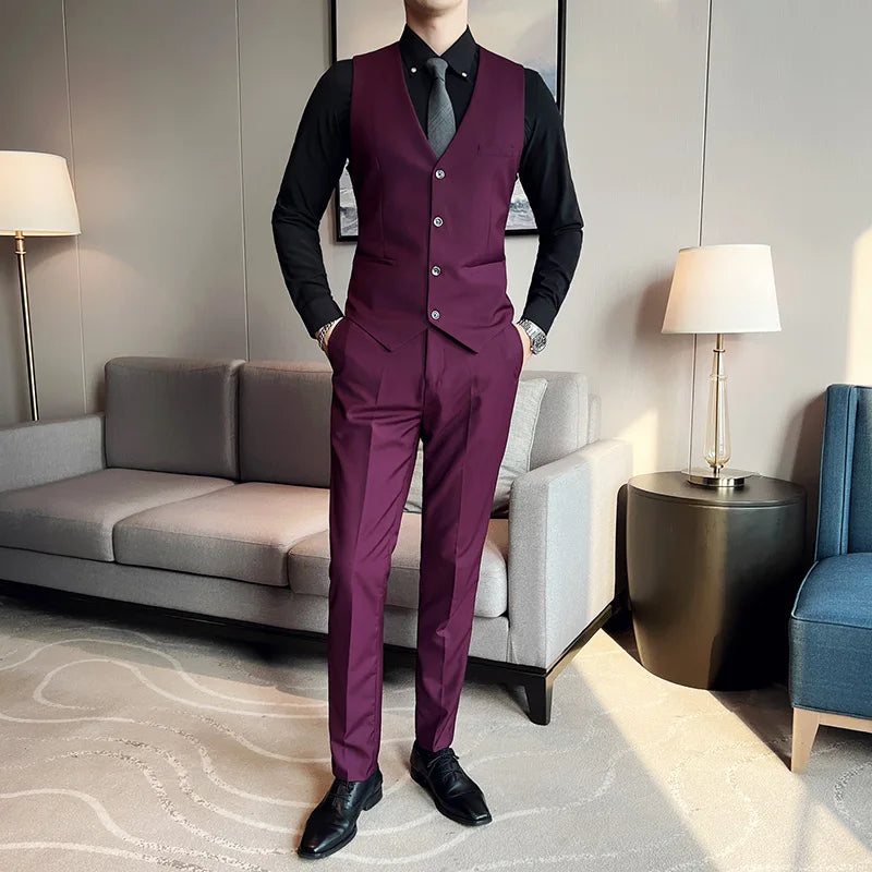 High quality fashion business casual (suit + vest + trousers) British style European and American wedding dress three-piece set