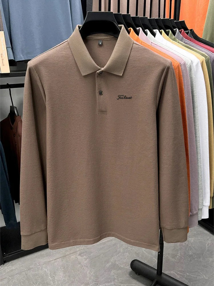 Golf brand Polo shirt long sleeved fashionable printed men's top spring new 100% cotton skin friendly comfortable casual T-shirt