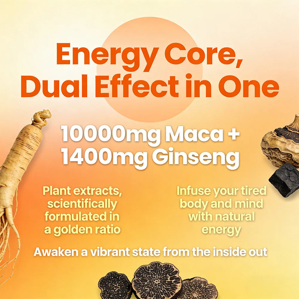 Maca Root Capsules 10000mg with Ginseng, Energy, Muscle, Mood,  Energy, Strength & Men's Health Support, Relieve Fatigue