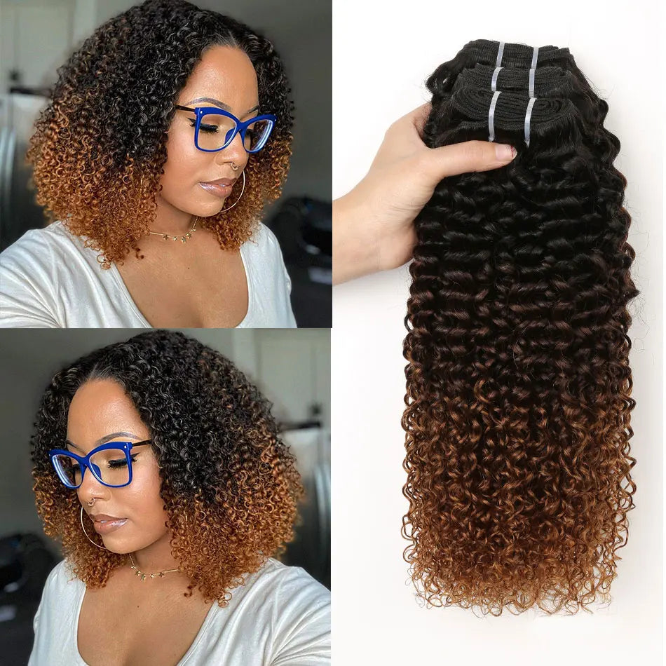 Ombre Human Hair Bundles 1B/4/30 Kinky Curly Hair Extensions Afro Curly Brazilian Ombre Remy 100% Human Hair Weave 1B/4/27 Color