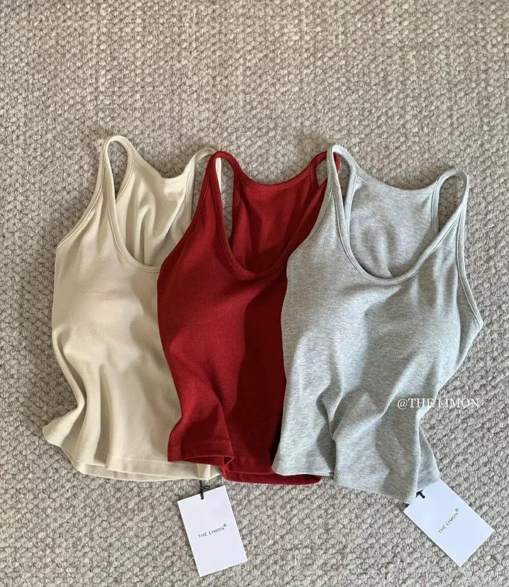 Summer New Sle Sexy Pure Desire Hot Girl Slim Fit Tank Top Women's Padded Sports Bra Vest U-Ne ort Length Cotton Blend