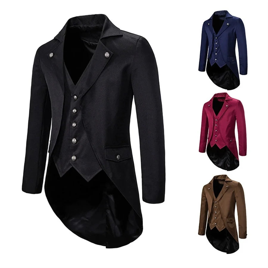2026 Gothic Blazers for Men Medieval Steampunk Vintage Suit Jackets Banquet Party Slim Formal Tuxedo Suit Men's Cosplay Costumes
