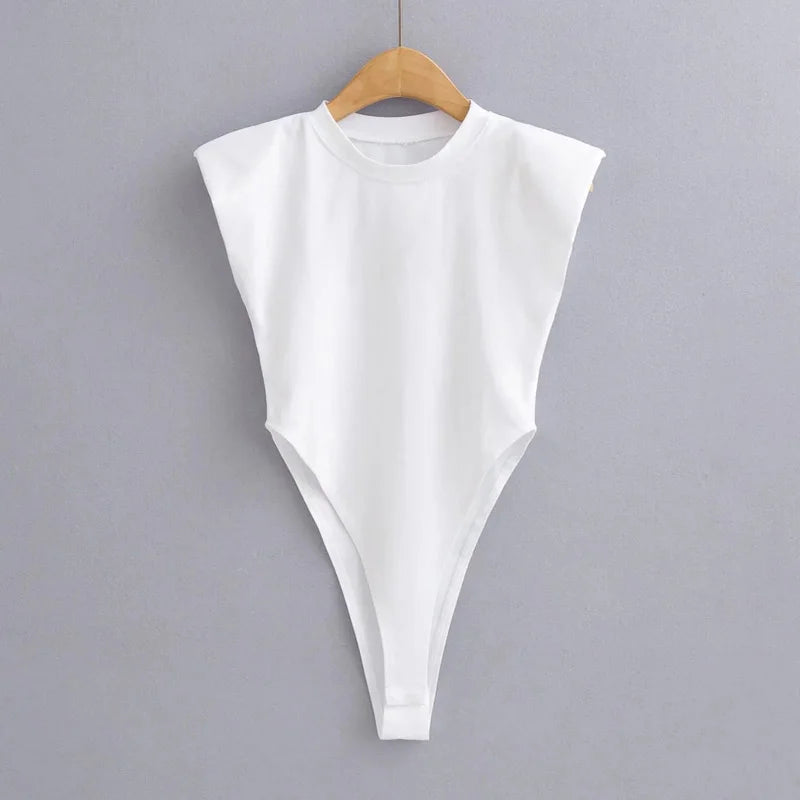 Sexy tops women  Summer one-pieces bodycon bodysuit padded shoulder bodysuit black sleeveless body suits for women white