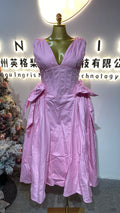 New Spring/Summer Party Dress for Women: Elegant V-neck Sleeveless High-waisted Slim Fit Pleated Trim Casual-GZXX664