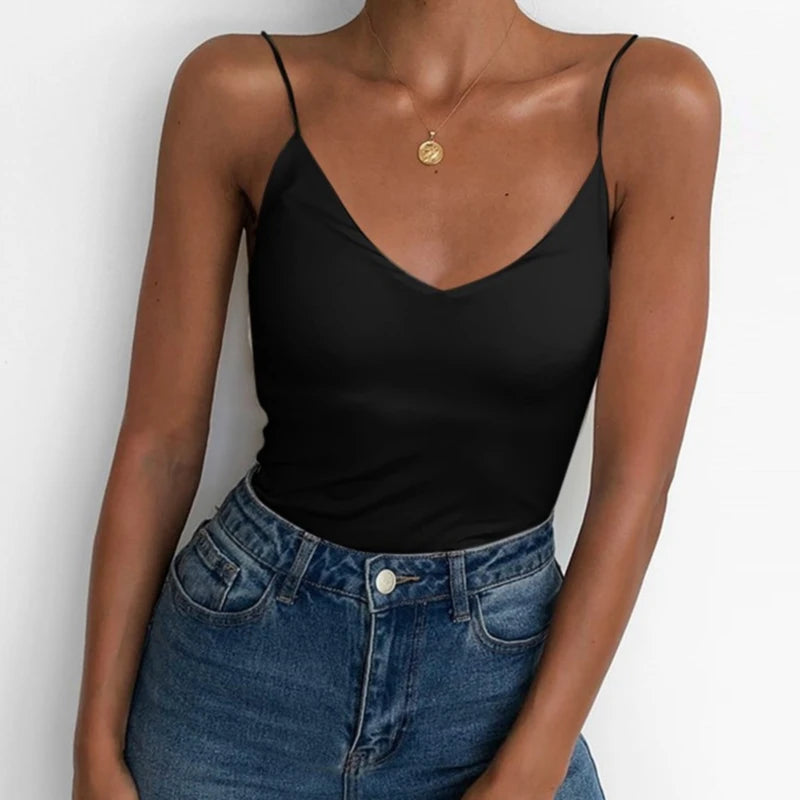 Summer Sexy Women Thin Wild Solid Camis Vest Tank Tops Female Strap Basic Tops Slim Sleeveless Camisole
