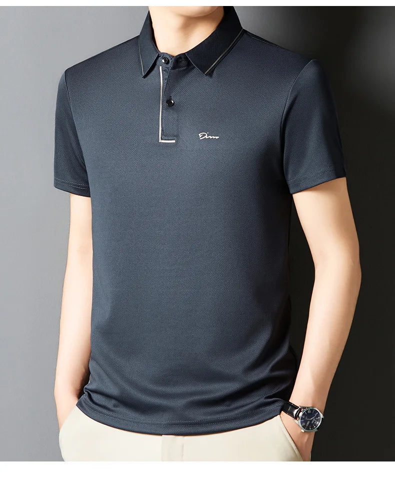 Men's Polo Shirt Seamless Premium Luxury Cool Fabric Business Casual Golf Slim Fit Blouse Collar Tshirt Anti Wrinkle Men Tee