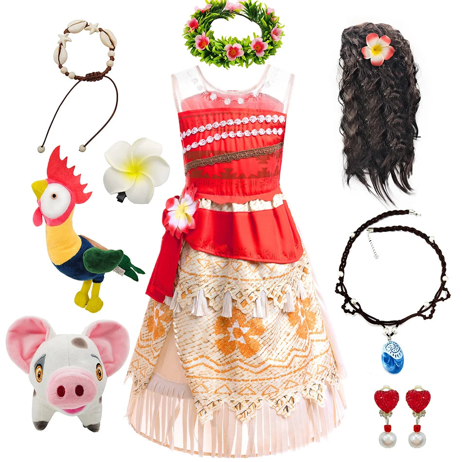 Moana Dress Cosplay Princess Costume Kids Vaiana Print Vestidos Girls Birthday Halloween Carnival Party Outfits Children Clothes