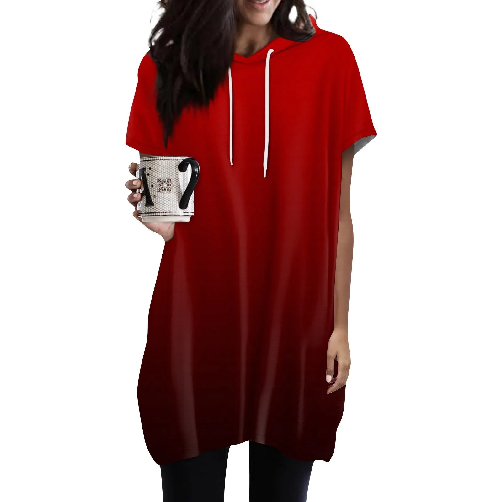 Hoodies Oversized Solid Color Daily Short Sleeve Long Shirts Fashionable Basics Minimalist Comfortable Top Or Dress With Pockets
