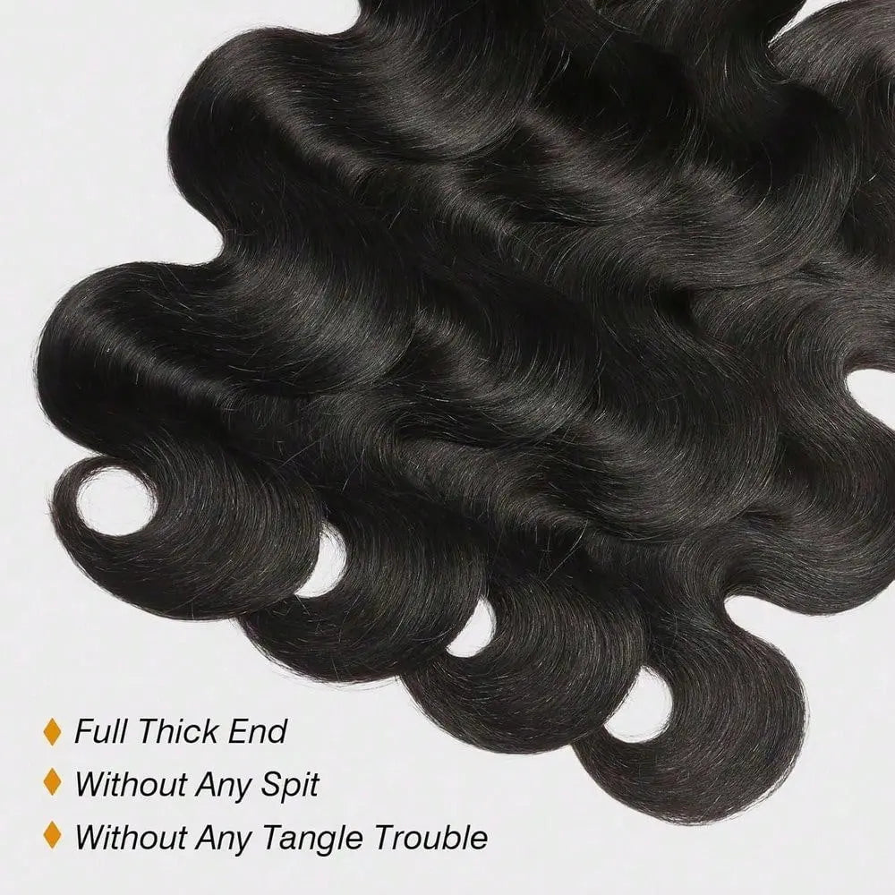 4 Bundles 15A Body Wave Human Hair, 22 24 26 28 Inch 100% Unprocessed Brazilian Virgin Double Weft Extensions in Black Color