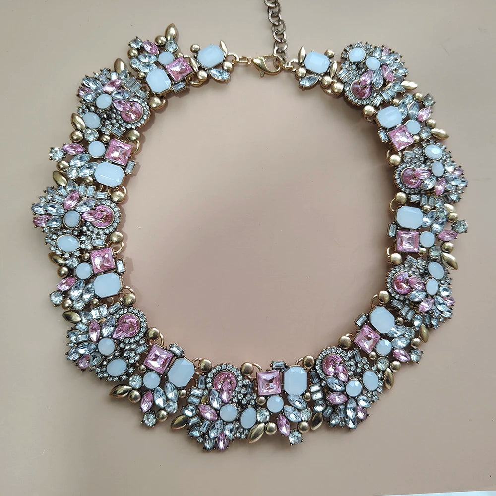 Elegant Jewellery Gifts for Her Women's Vintage Statement Earrings and Large Crystal Rhinestone Choker Necklace Jewelry Set