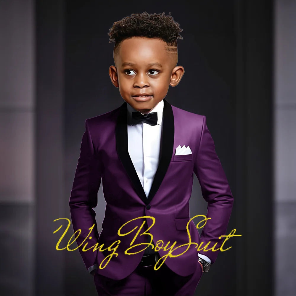 Boys Suits 2 Piece Classic Fleece Collar Wedding Tuxedo Formal Slim Fit Kids Jackets Pants 2-16 Years Tailored Clothes