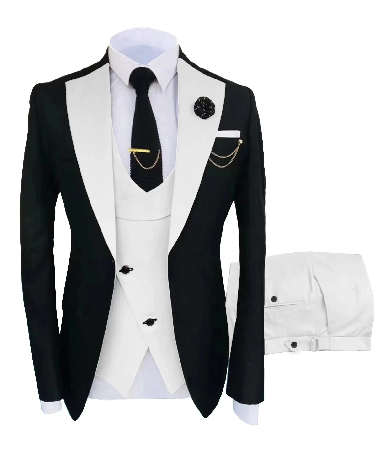 Men's Suit for Wedding 3 Pieces Blazer Vest and Pants Set Fitted Tuxedo for Groomsmen Adult Costume Summer Beach Wedding Parties