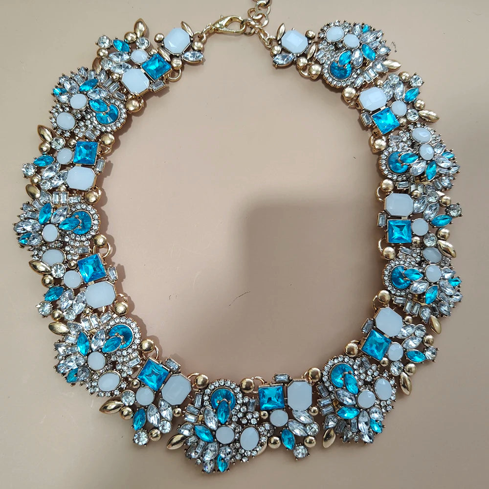 Elegant Jewellery Gifts for Her Women's Vintage Statement Earrings and Large Crystal Rhinestone Choker Necklace Jewelry Set
