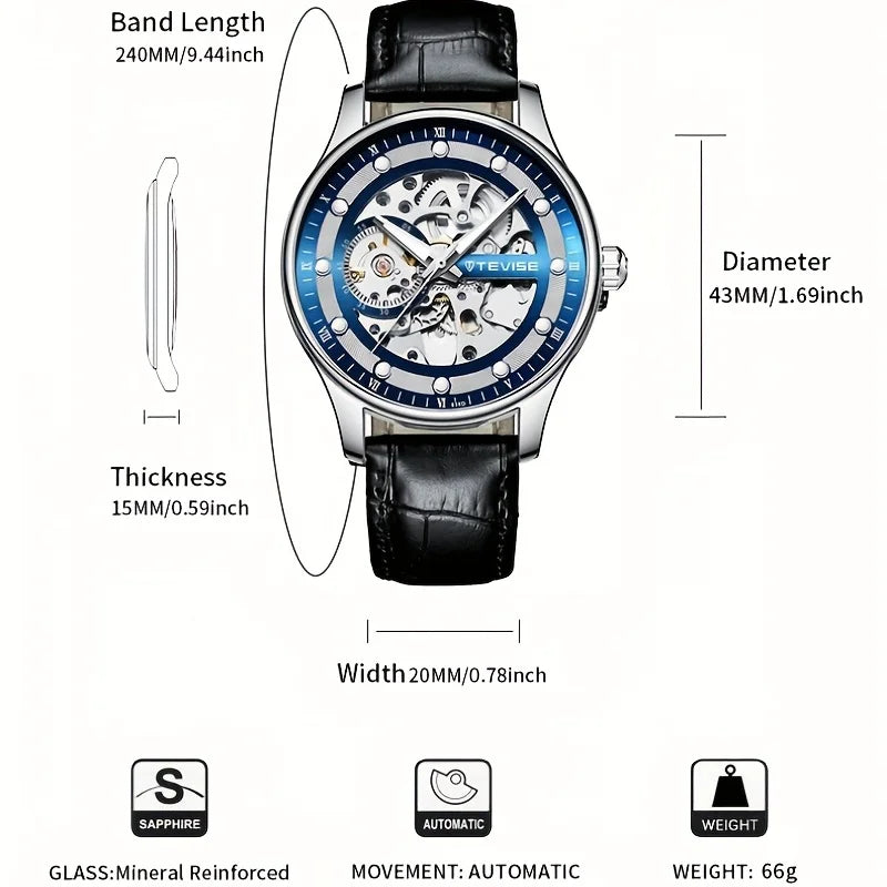 TEVISE Automatic Mechanical Watch for Men Waterproof Fashion Skeleton Casual Wristwatch Luminous Glow in Dark Gift for Men