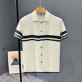POLO Shirt Knitted Sweater Short-sleeved Men's Hollow Cardigan Striped Old Money Wind Casual T-shirt Summer Men Clothing