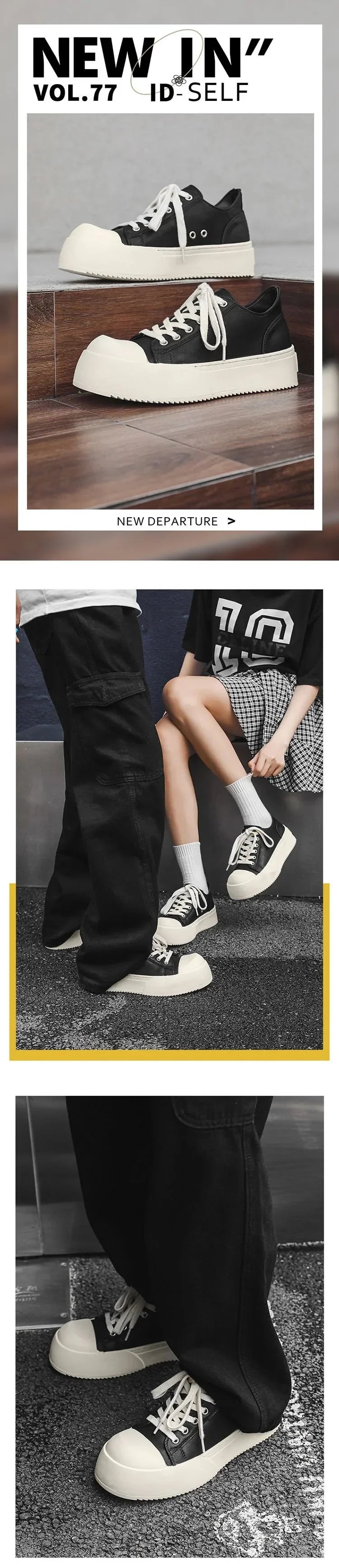 Men Thick-Soled Big Round Toe Sneakers Couple Anti slip Wear Outdoor Shoes Women Versatile Trendy Casual Unisex Board Footwear