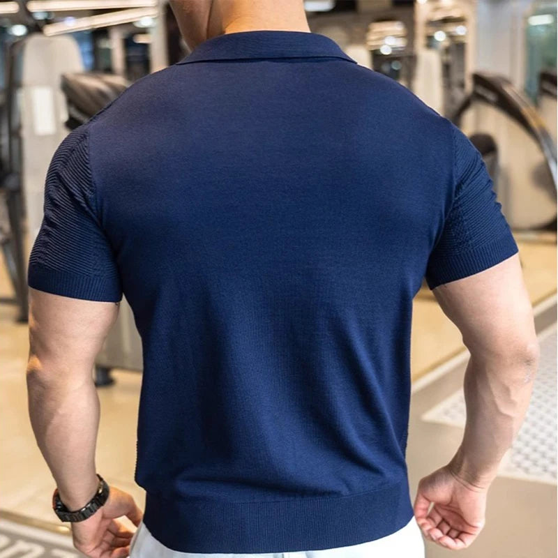 Men's Short Sleeved Knitted Polo Shirt Summer Business Lapel Stylish Solid Color Slim Fit Breathable Quick Drying Golf T-Shirt