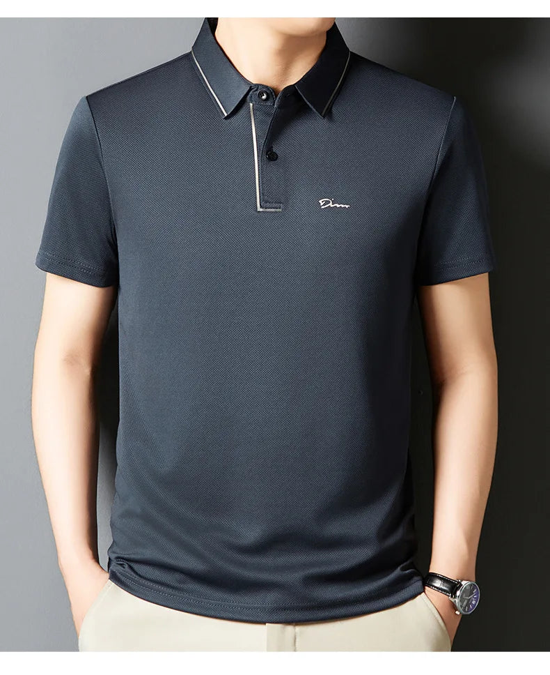 Men's Polo Shirt Seamless Premium Luxury Cool Fabric Business Casual Golf Slim Fit Blouse Collar Tshirt Anti Wrinkle Men Tee
